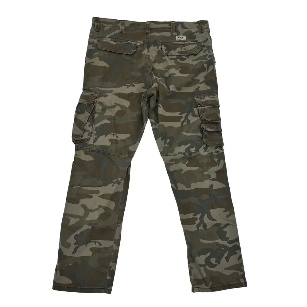Wrangler Mens 38x30 Regular Taper Cargo Pants Green‎ Camouflage Army Flat Front